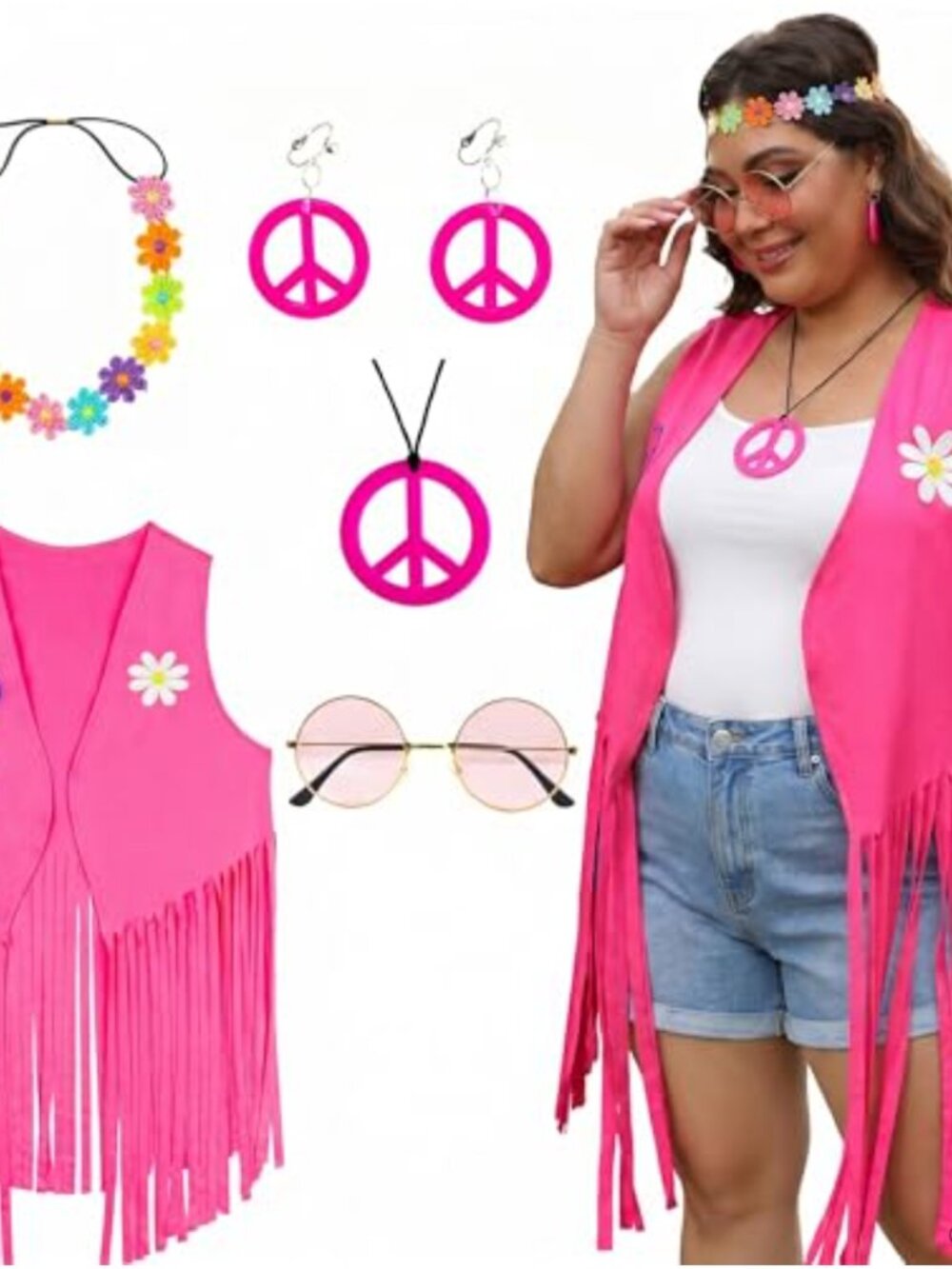 Plus Size Fringe Vest Tassel Jacket 70s Hippie Costume